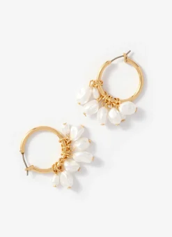 Gold Tone Hoop Mini Pearl Earrings