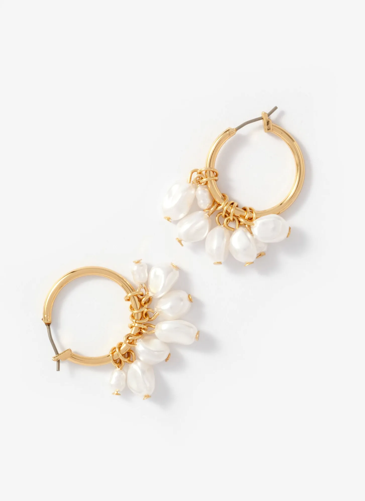 Gold Tone Hoop Mini Pearl Earrings