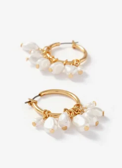 Gold Tone Hoop Mini Pearl Earrings