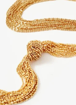 Gold Tone Long Fringe Knotted Pendant