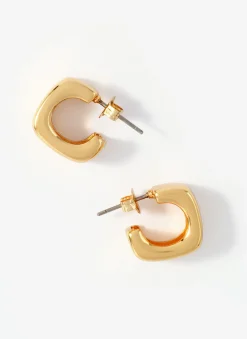 Gold Tone Mini Rounded Square Hoop Earrings