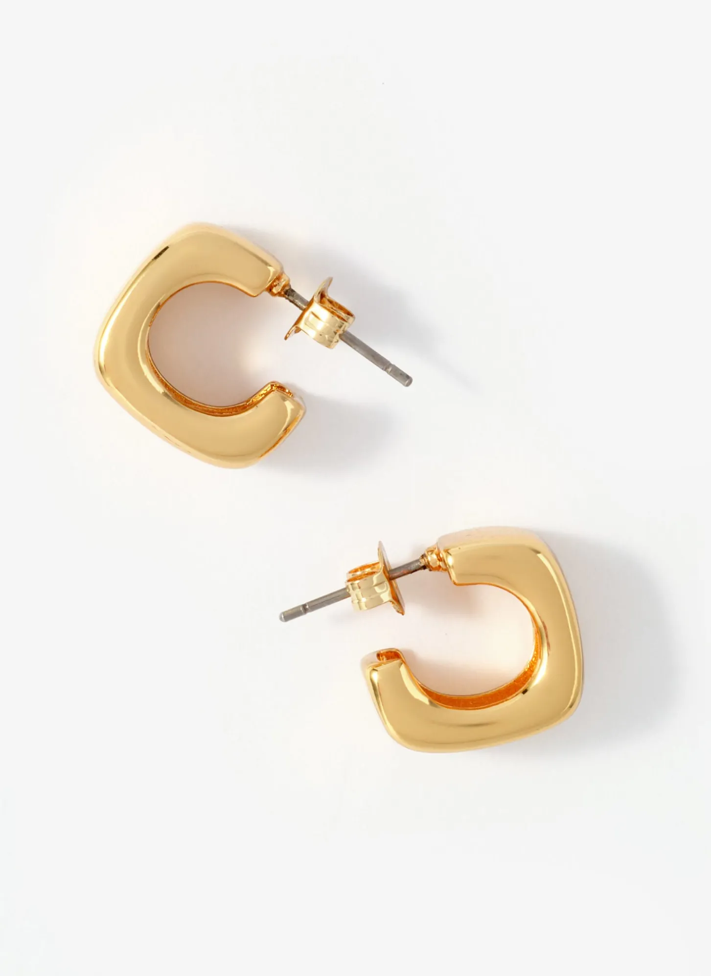 Gold Tone Mini Rounded Square Hoop Earrings