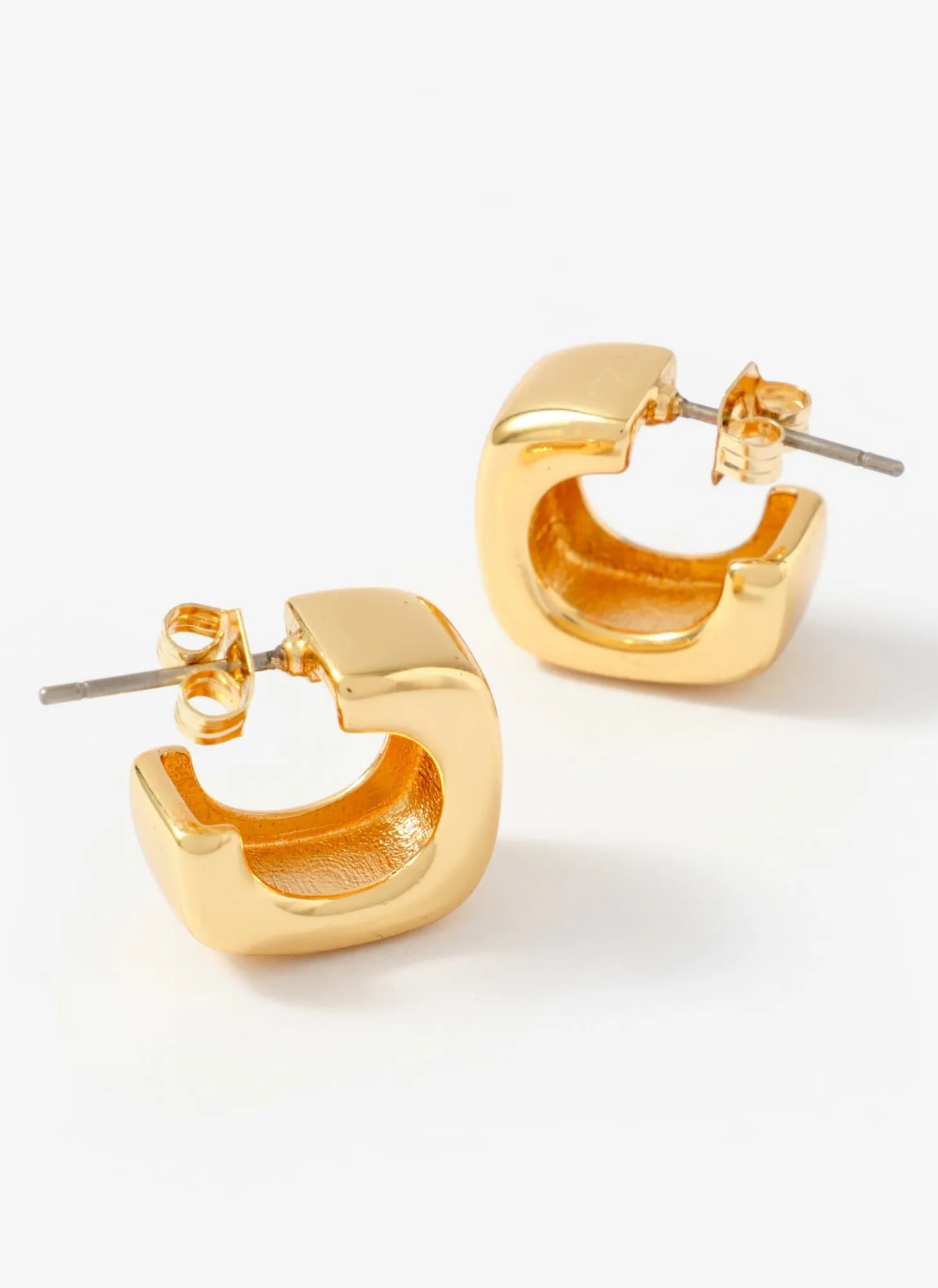 Gold Tone Mini Rounded Square Hoop Earrings