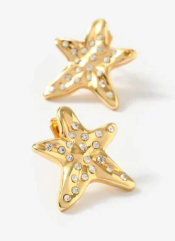 Gold Tone Mini Starfish Stud Earrings