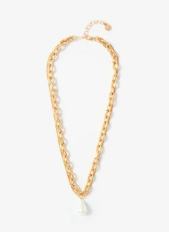 Gold Tone Pearl Drop Double Layered Necklace