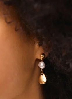 Gold Tone Pearl Drop Earrings