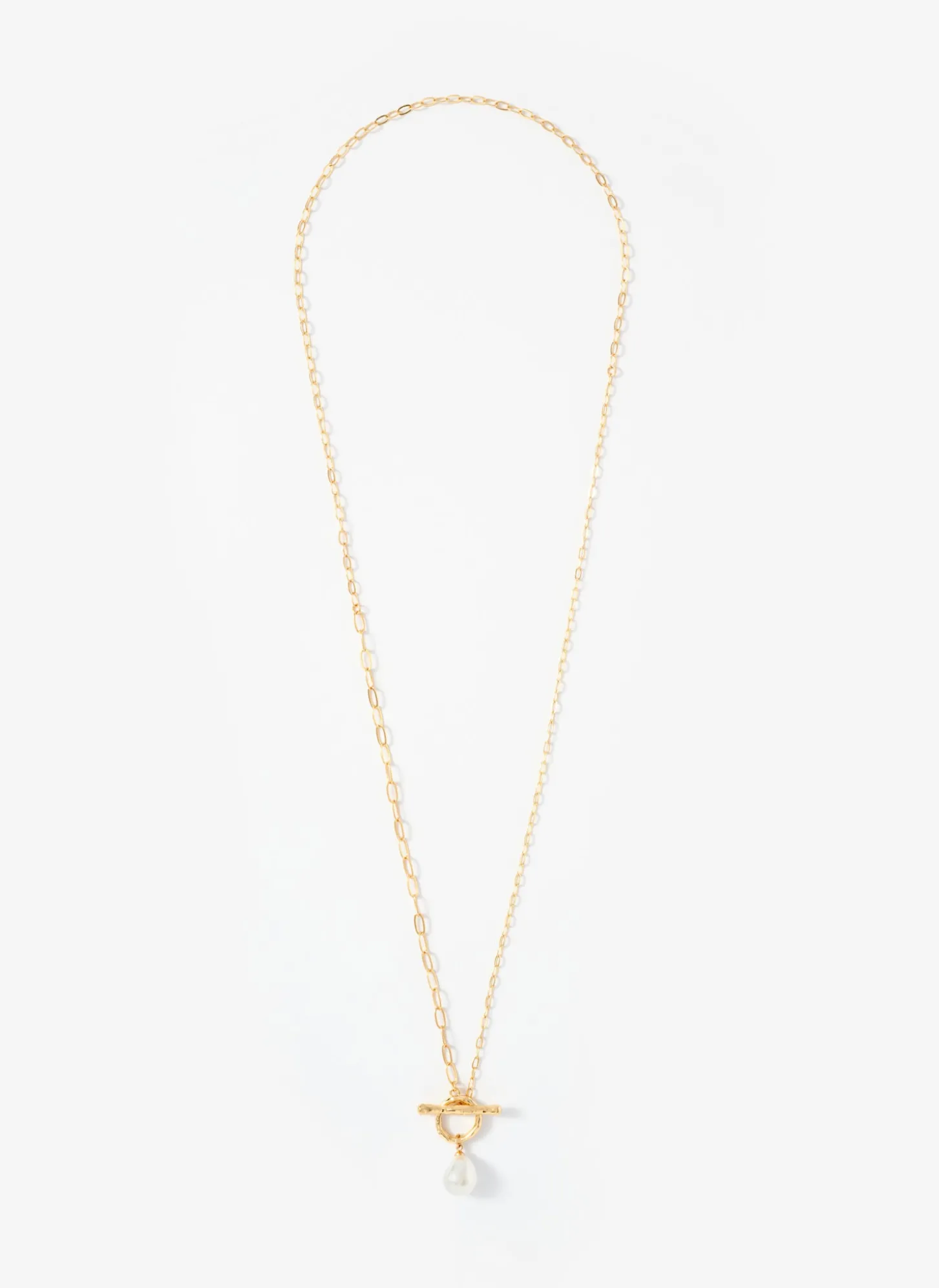 Gold Tone Pearl Lariat Style Necklace