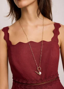 Gold Tone Pearl Lariat Style Necklace