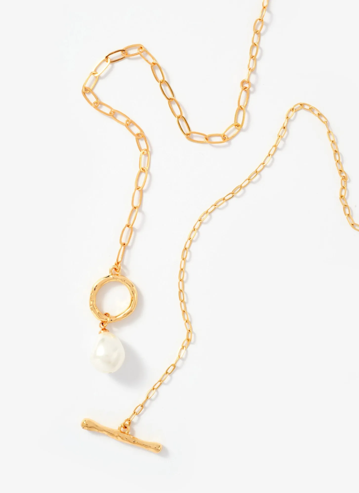Gold Tone Pearl Lariat Style Necklace