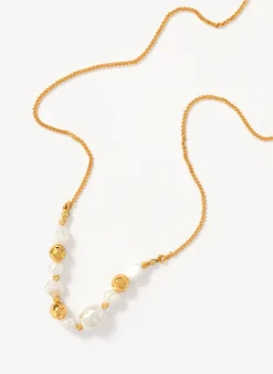 Gold Tone Pearl Long Necklace