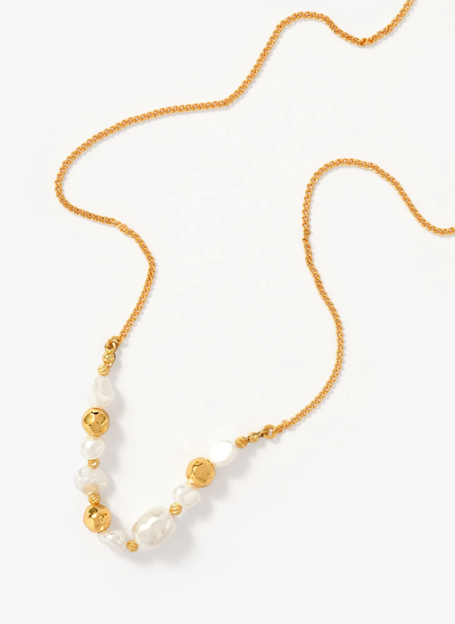 Gold Tone Pearl Long Necklace
