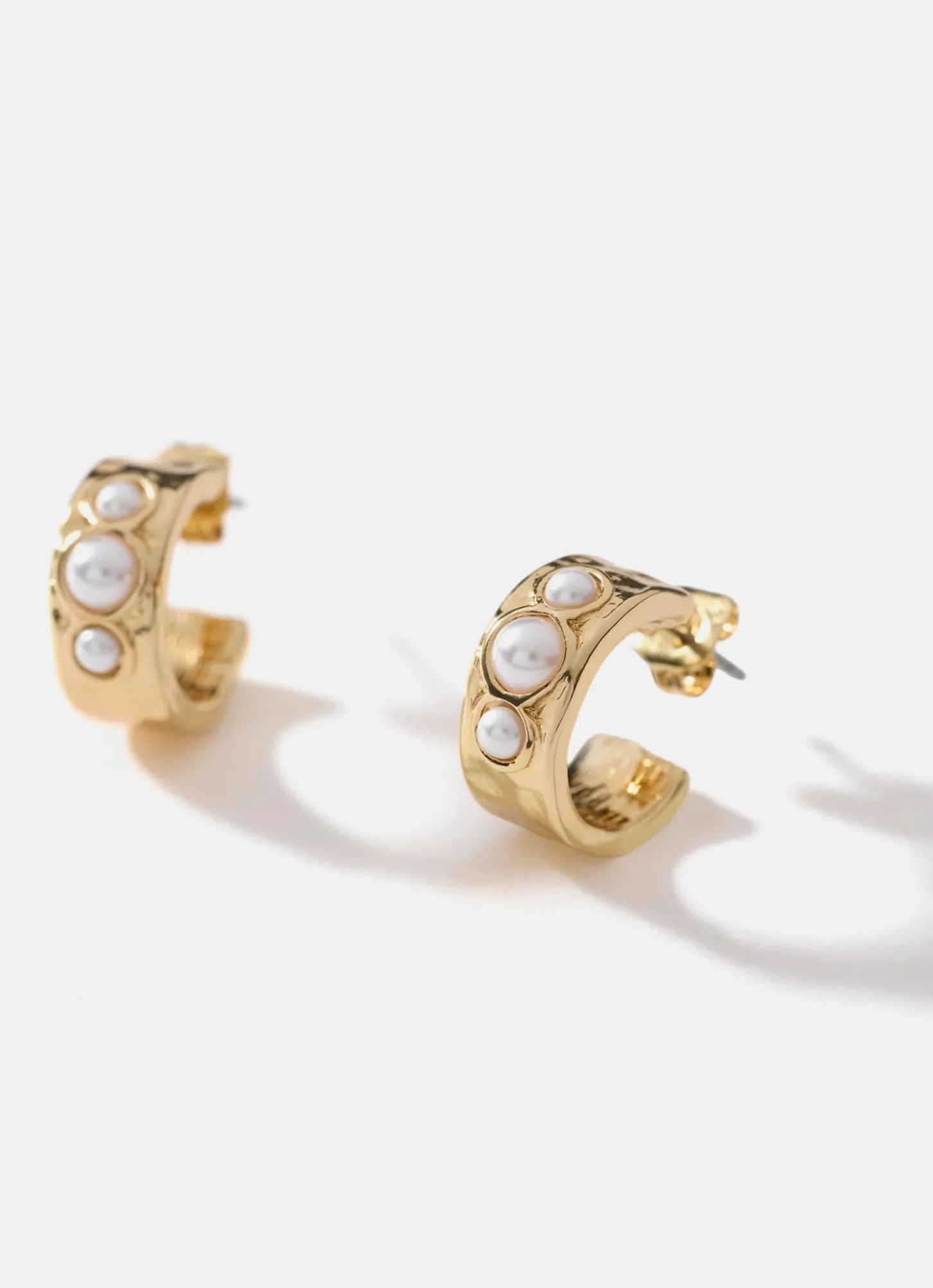 Gold Tone Pearl Mini Hoop Earrings