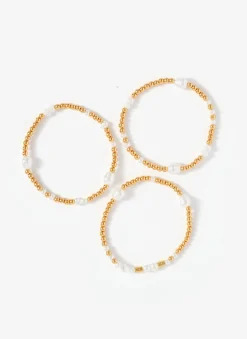 Gold Tone Pearl Multi Friendship Bracelets