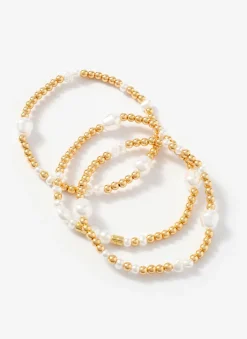 Gold Tone Pearl Multi Friendship Bracelets