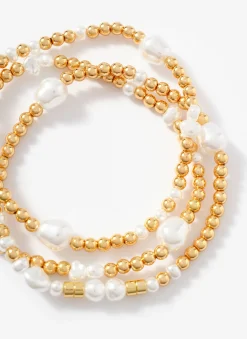 Gold Tone Pearl Multi Friendship Bracelets