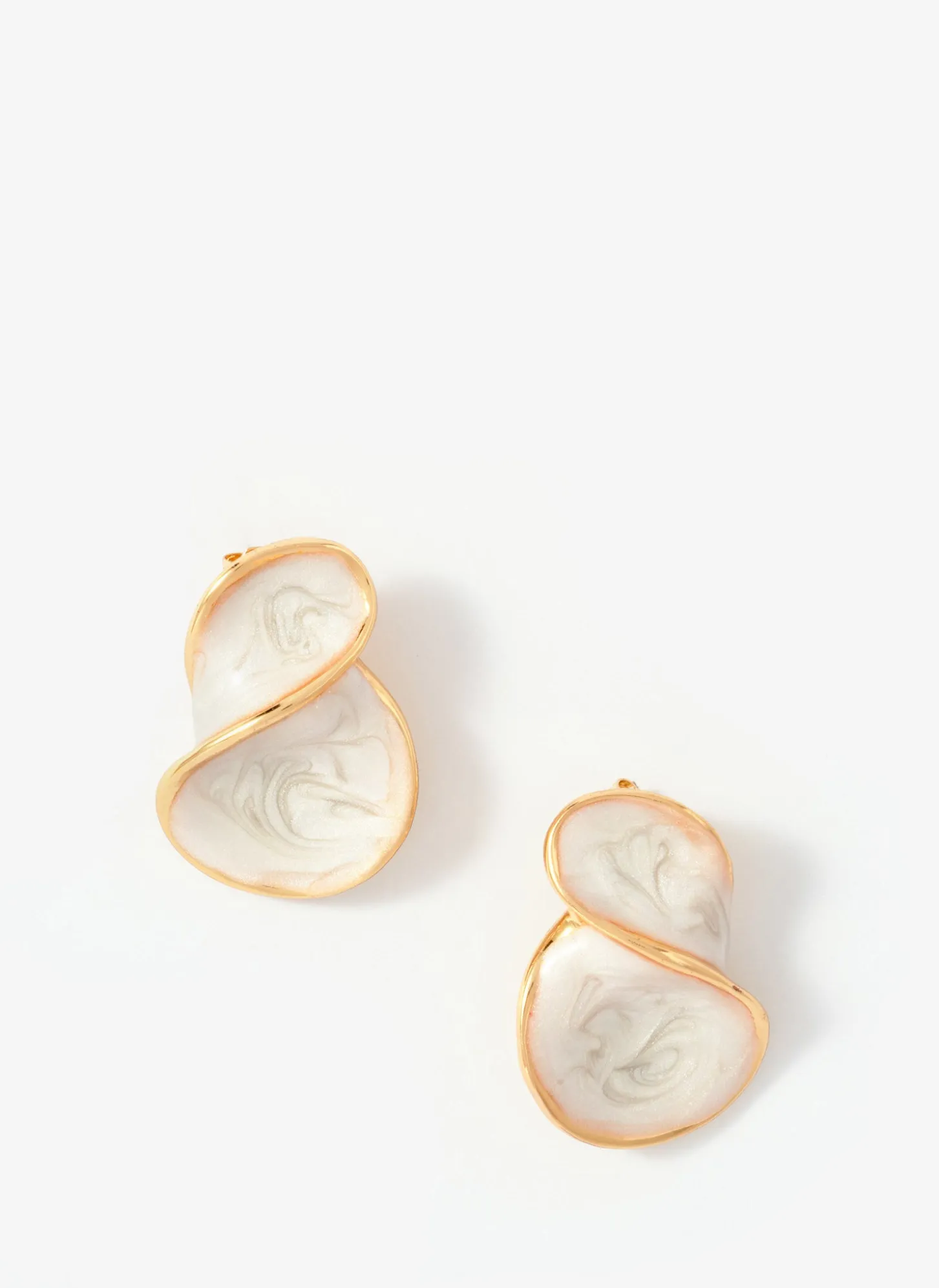 Gold Tone Pearlescent Wave Earrings