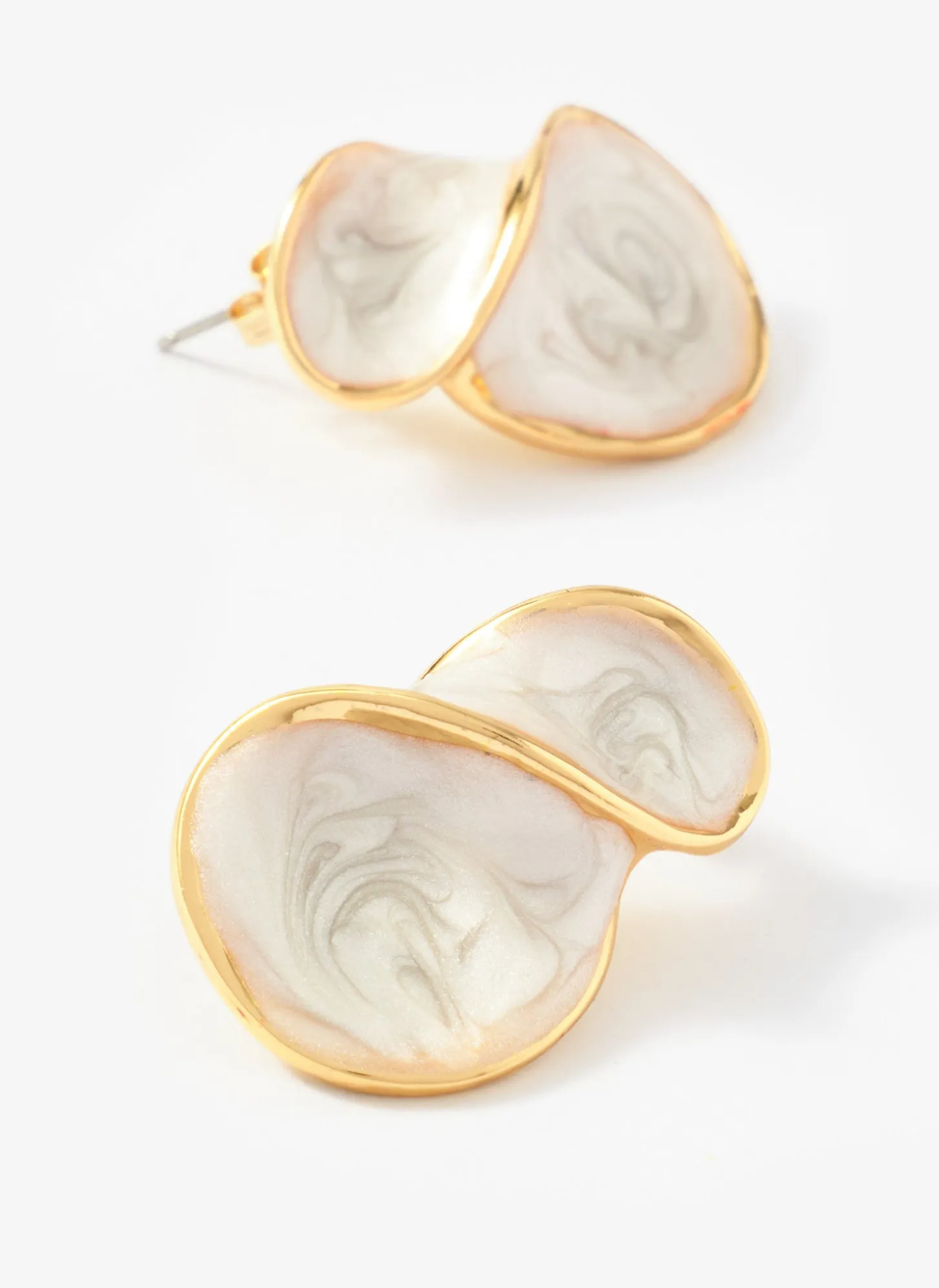 Gold Tone Pearlescent Wave Earrings