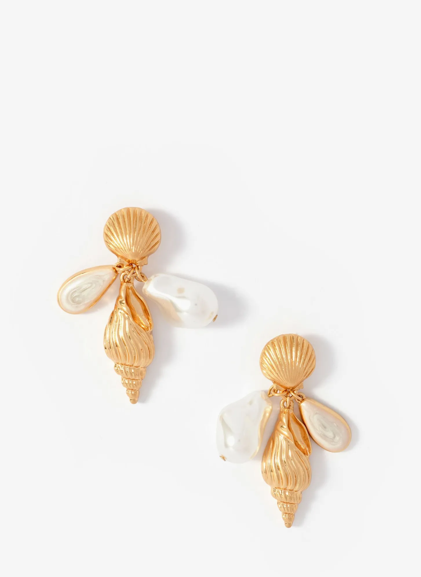Gold Tone Shell Pearl Drop Earrings