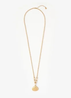 Gold Tone Shell Pendant Necklace