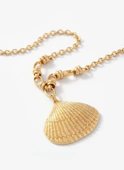 Gold Tone Shell Pendant Necklace