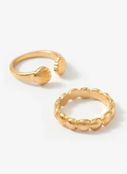 Gold Tone Shell Ring Set