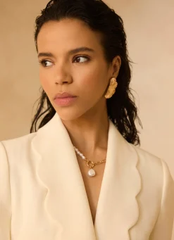 Gold Tone Shell Statement Earrings