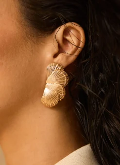 Gold Tone Shell Statement Earrings