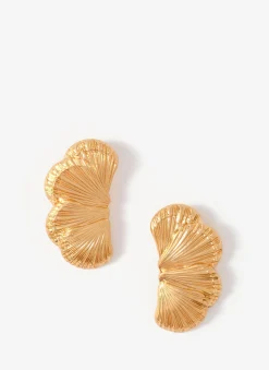 Gold Tone Shell Statement Earrings