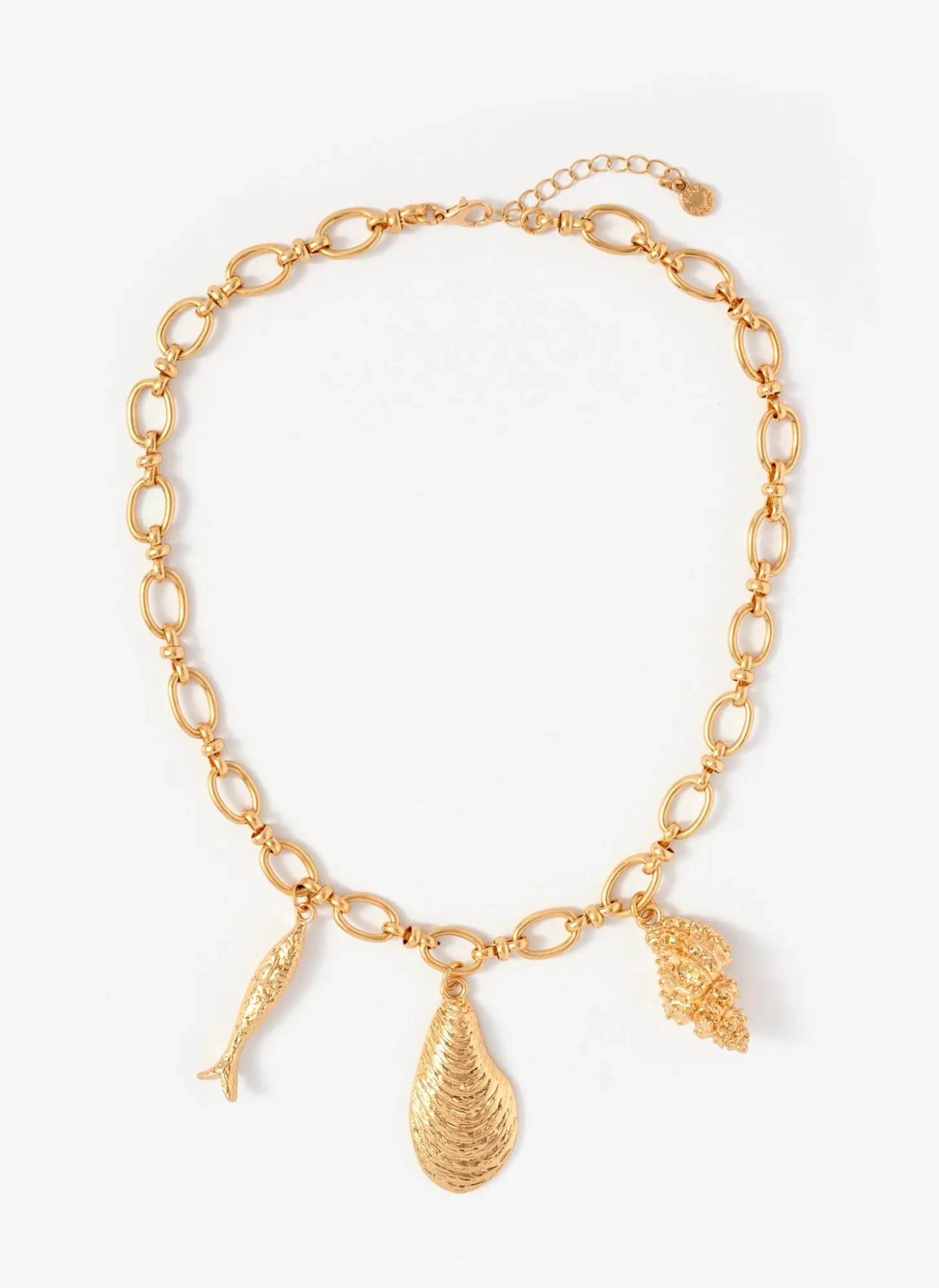 Gold Tone Shell Statement Charm Necklace