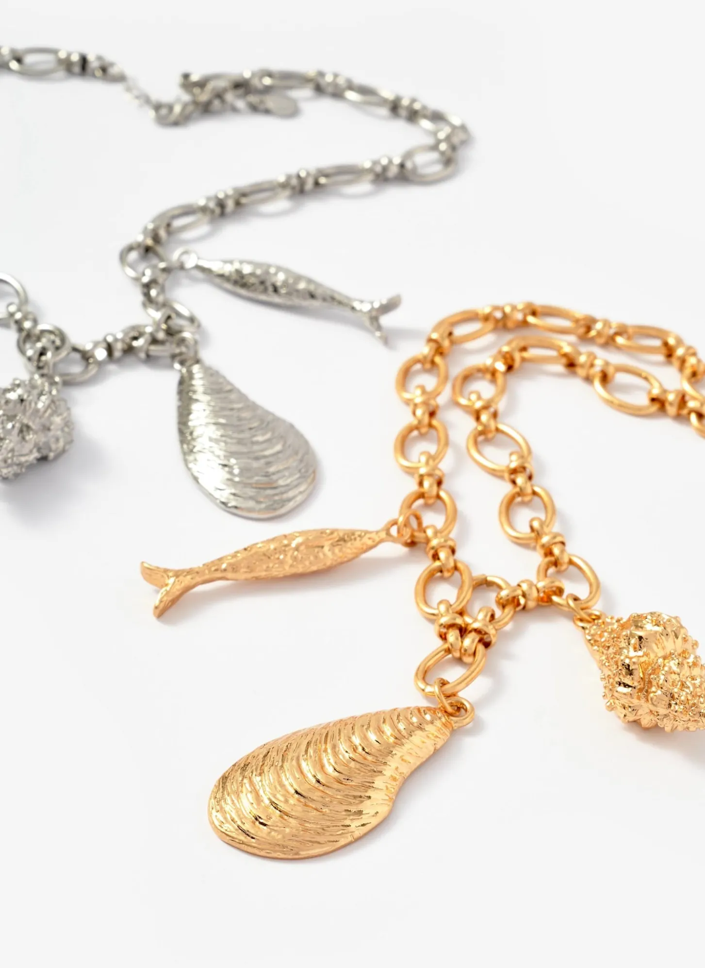 Gold Tone Shell Statement Charm Necklace
