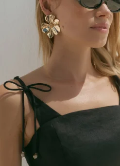 Gold Tone Statement Flower Earrings