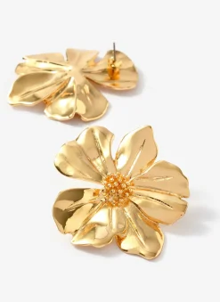 Gold Tone Statement Flower Earrings