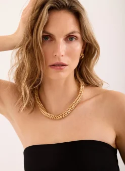 Gold Tone Textured Chain Necklace