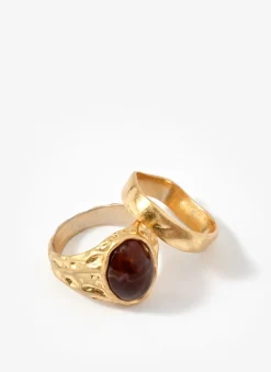 Gold Tone Two Pack Hammered Rings