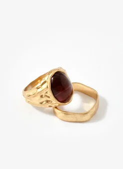 Gold Tone Two Pack Hammered Rings