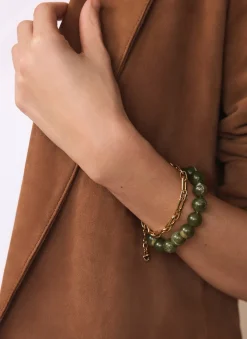 Green Beaded and Chain Layer Bracelet