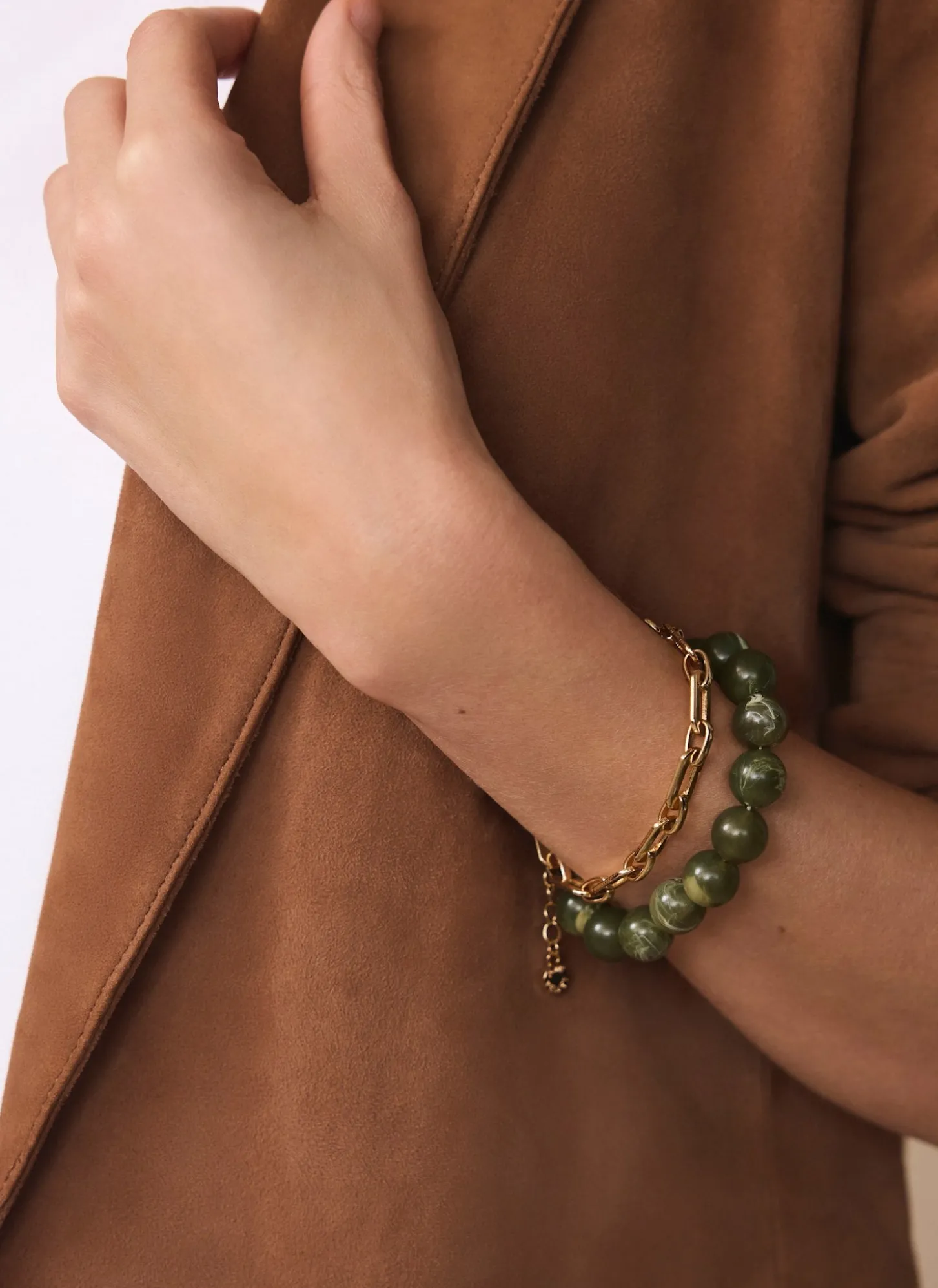 Green Beaded and Chain Layer Bracelet