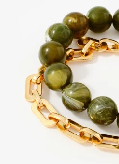 Green Beaded and Chain Layer Bracelet