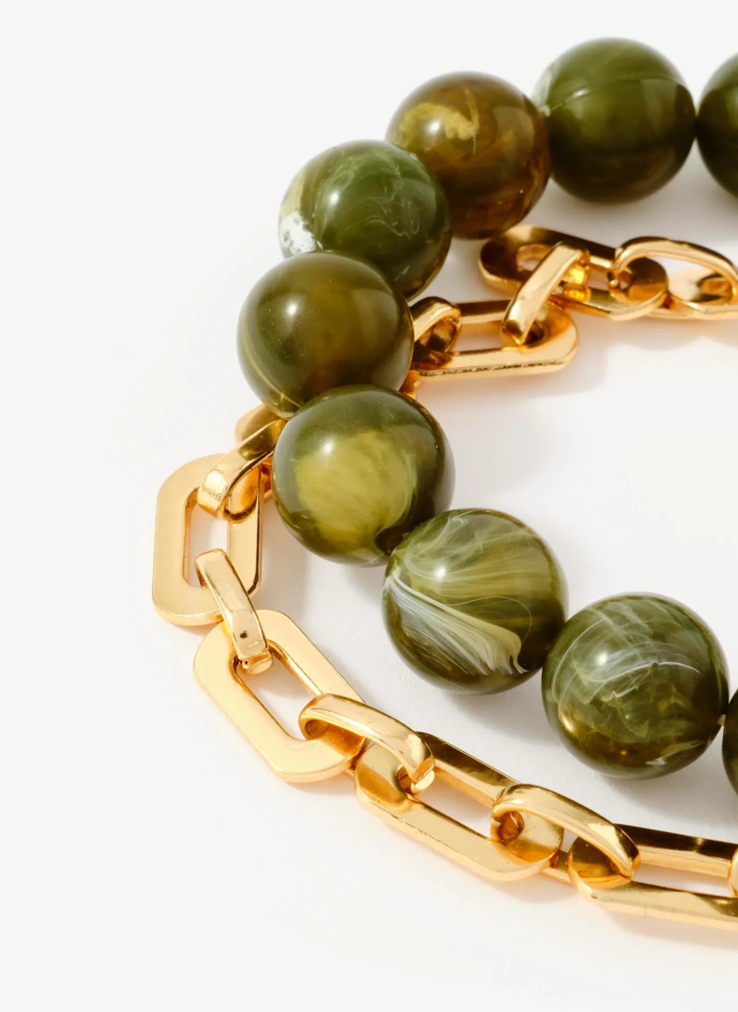 Green Beaded and Chain Layer Bracelet