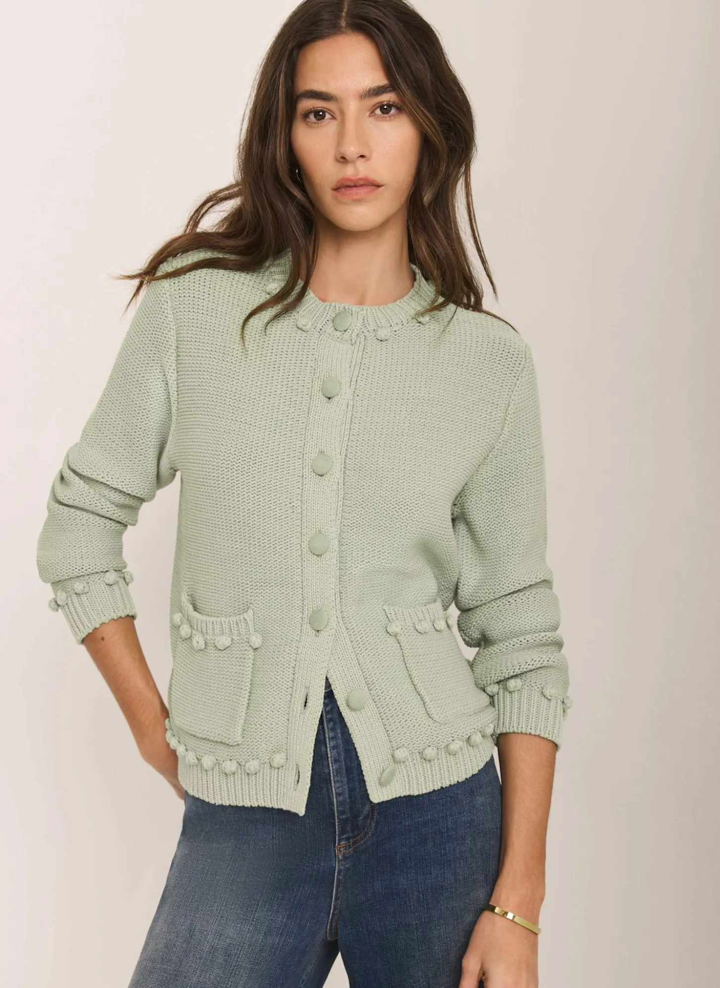 Green Bobble Detail Cardigan