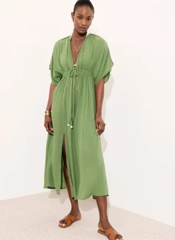Green Cotton Beach Maxi Dress
