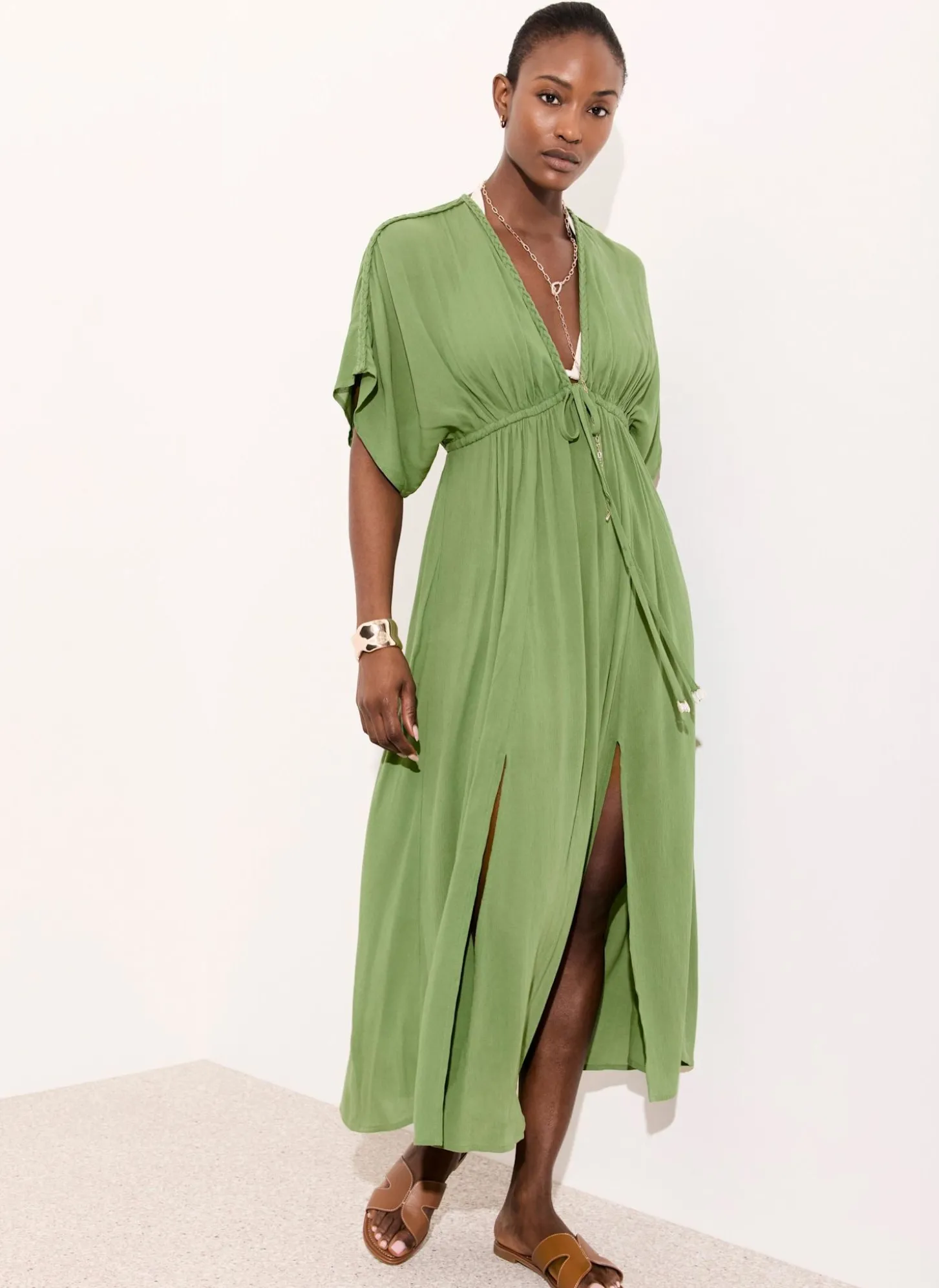 Green Cotton Beach Maxi Dress