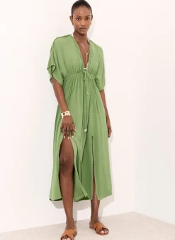 Green Cotton Beach Maxi Dress