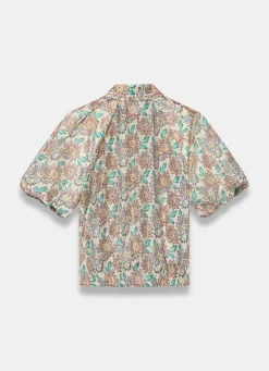 Green Floral Print Puff Sleeve Shirt
