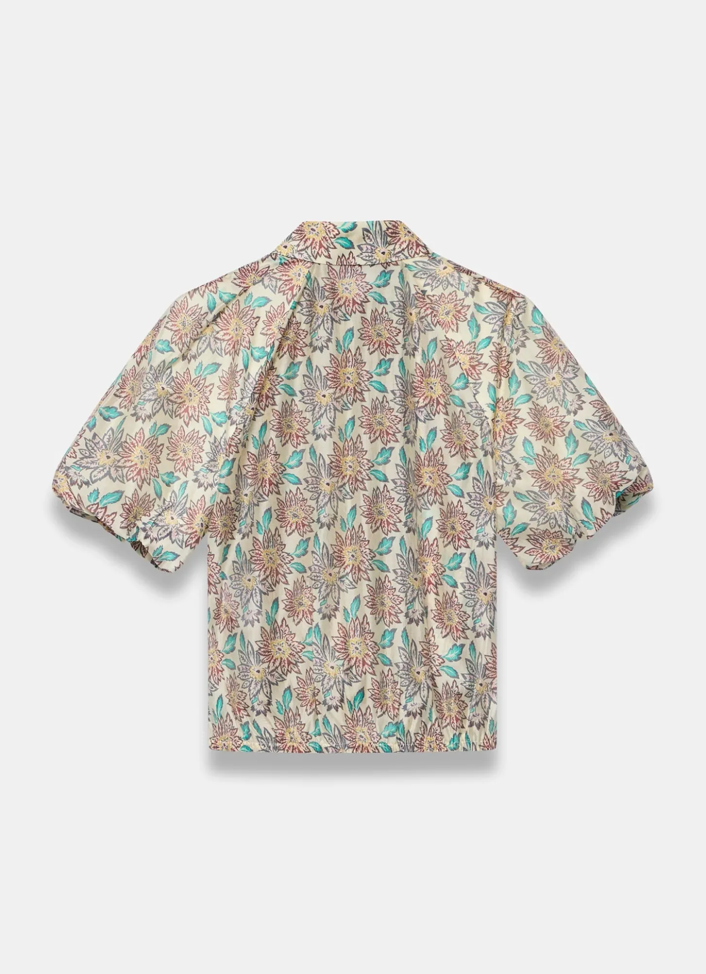 Green Floral Print Puff Sleeve Shirt