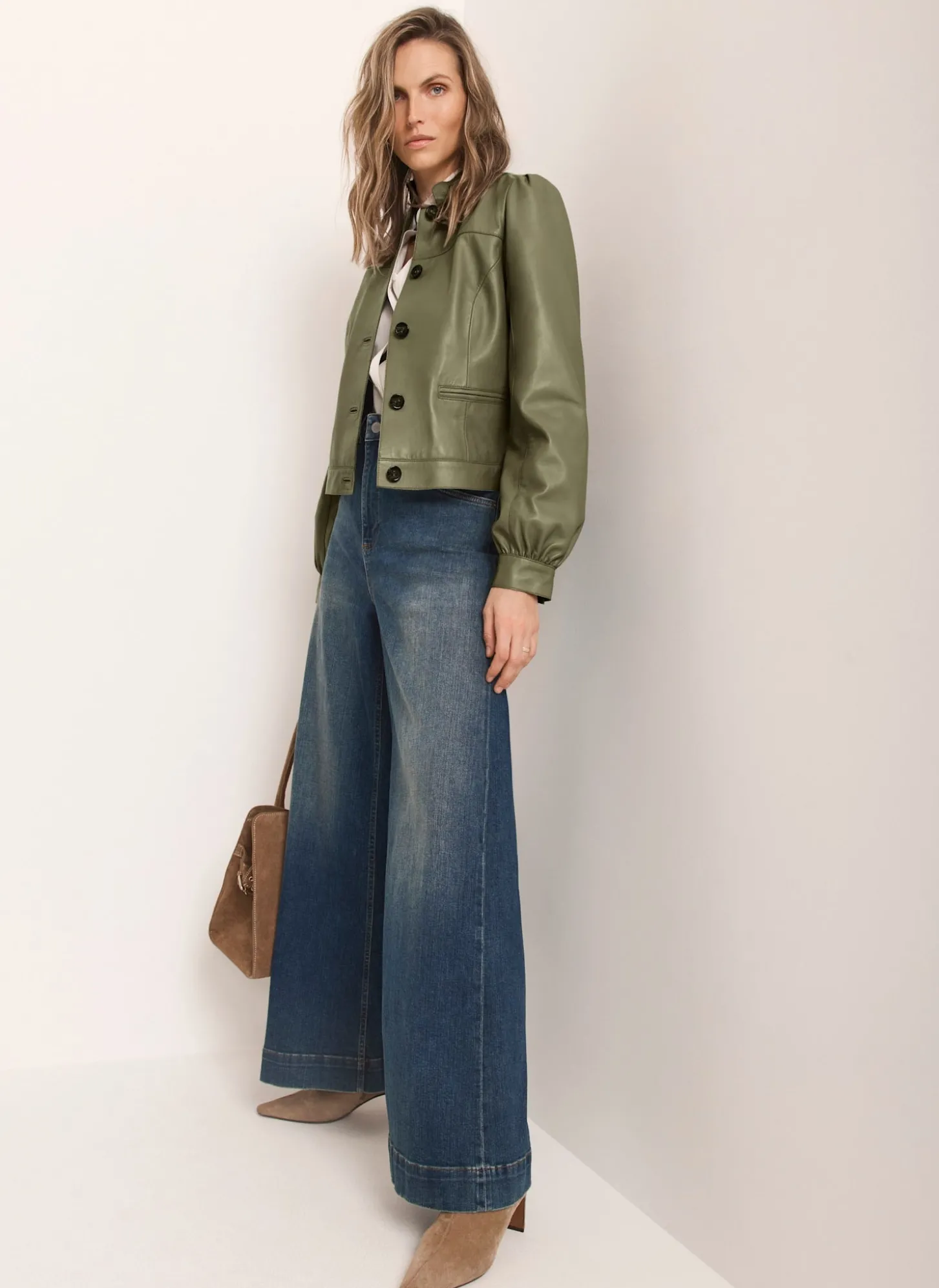Green Leather Puff Sleeve Jacket