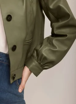 Green Leather Puff Sleeve Jacket