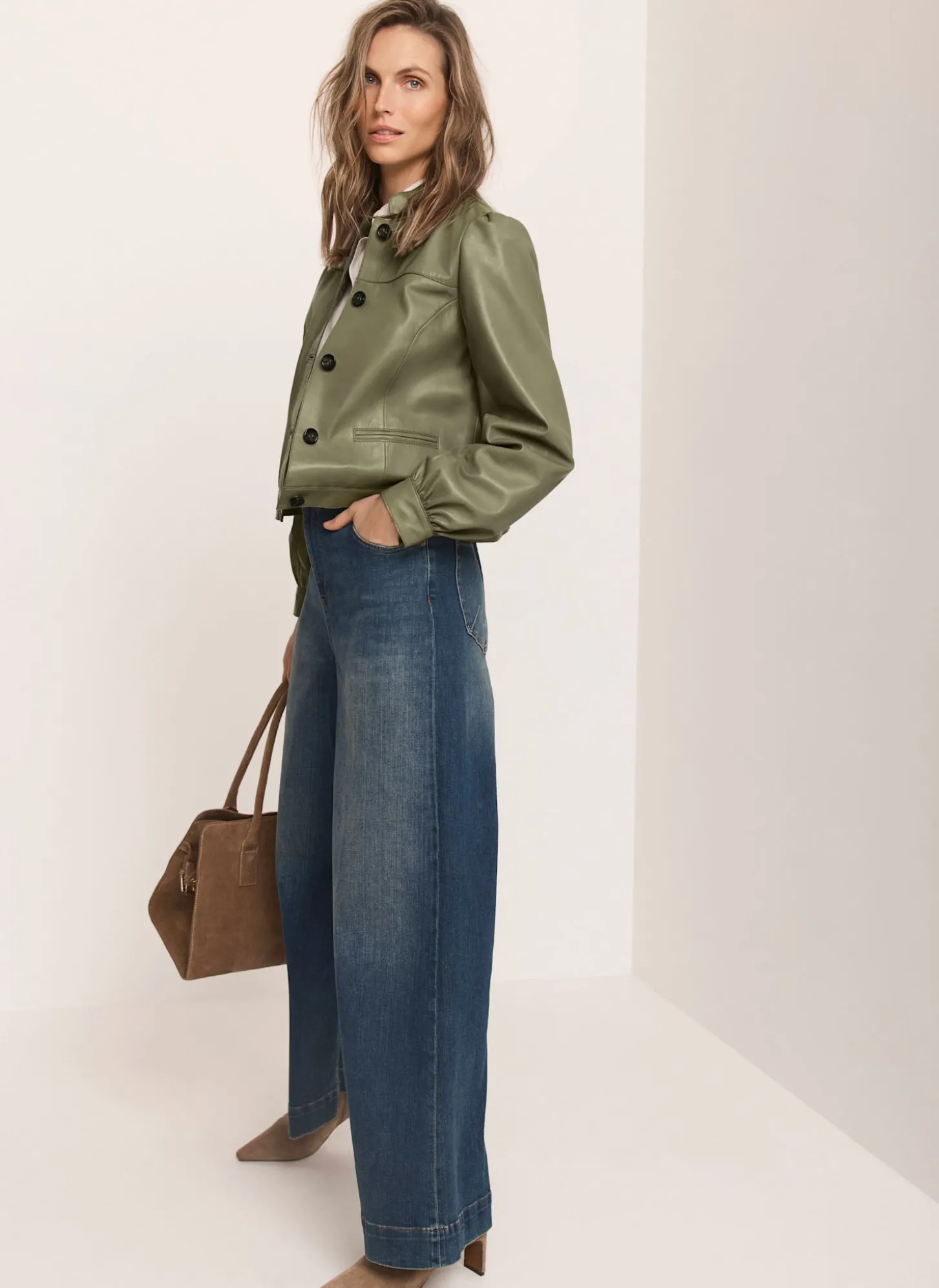 Green Leather Puff Sleeve Jacket