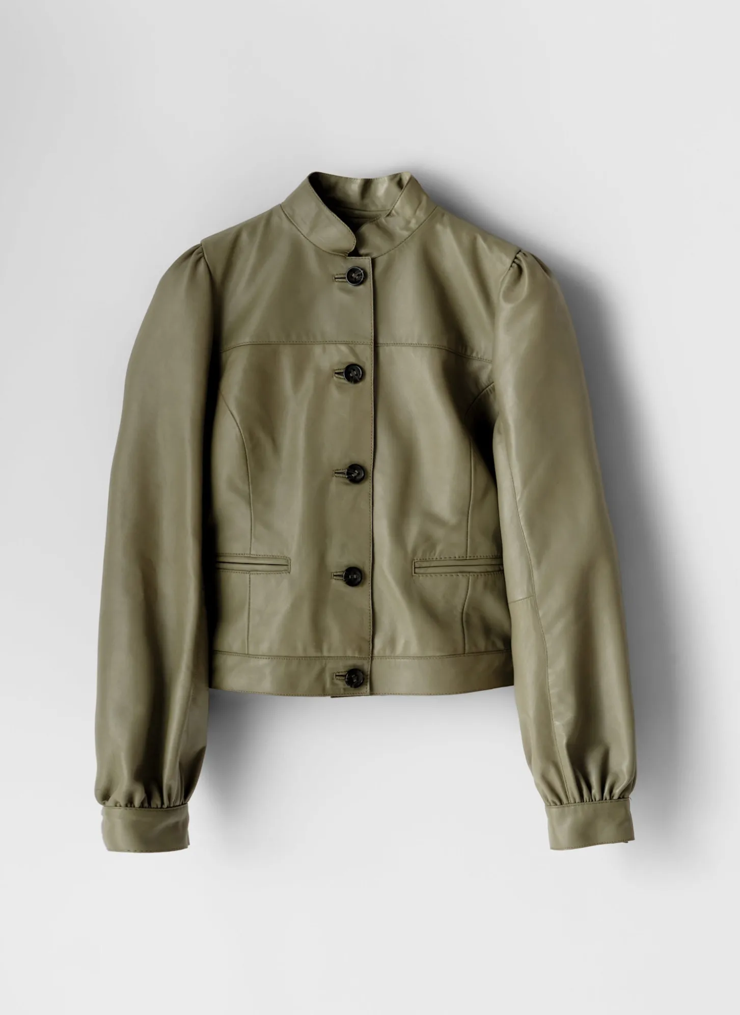 Green Leather Puff Sleeve Jacket