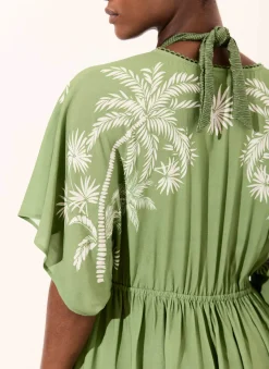 Green Palm Print Maxi Beach Dress